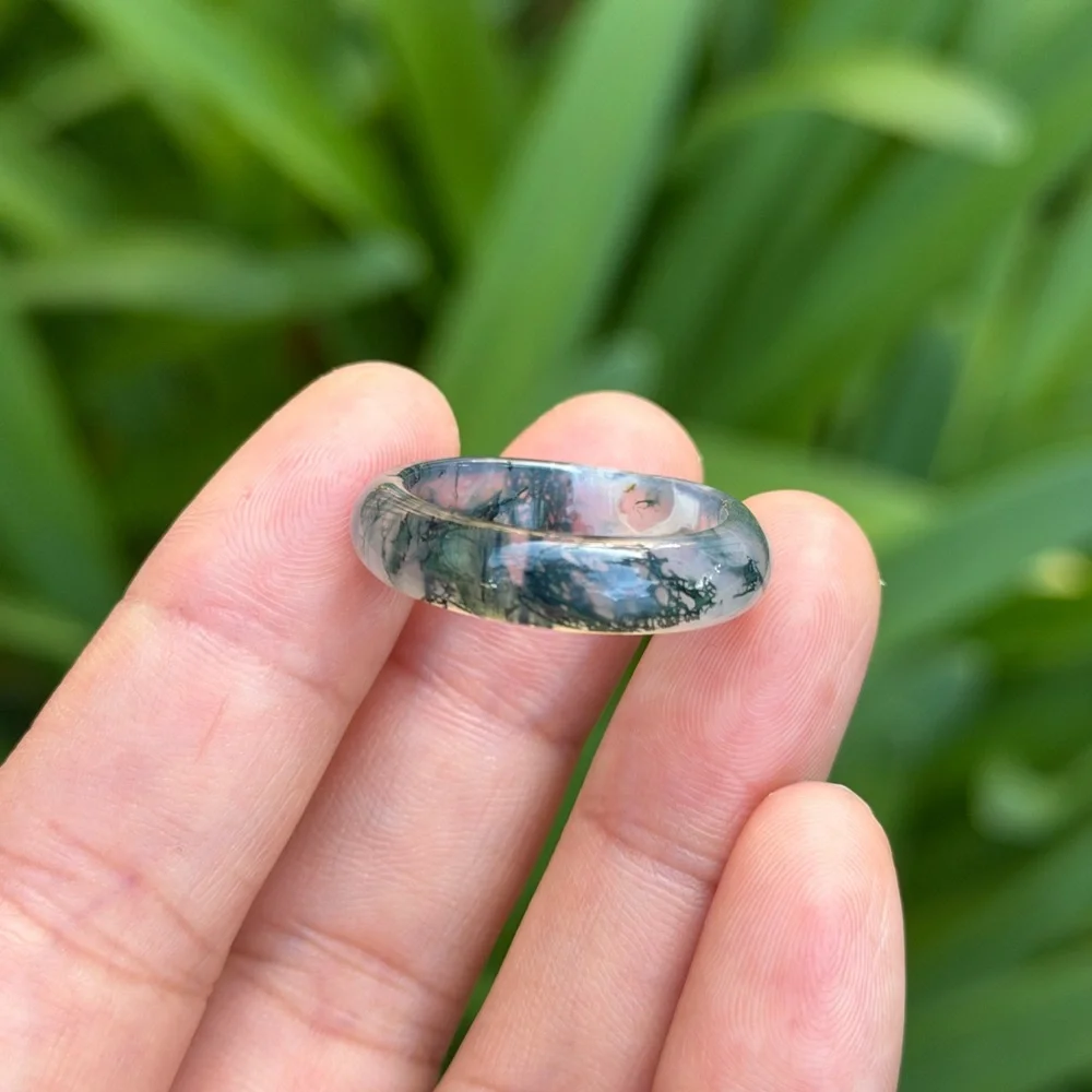 Size‎ 10 translucent green moss agate band ring 0713